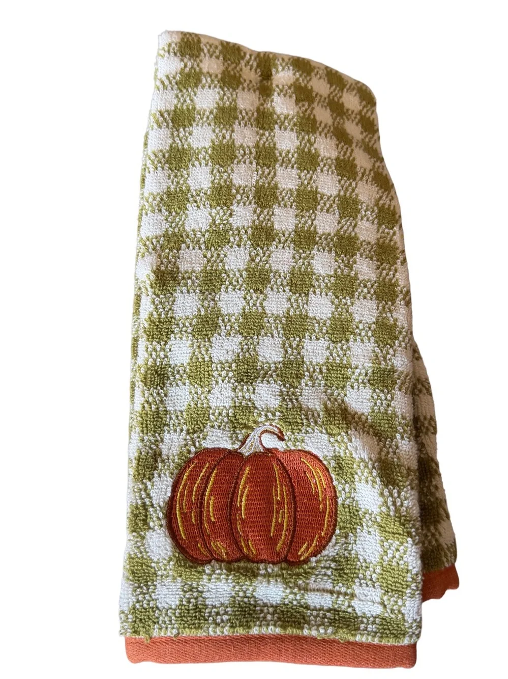ROOM ESSENTIALS NWT 2pk Pumpkin Gingham Harvest Hand Towel Set Olive Green